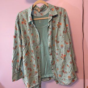 Seafoam Paisley L/S blouse and tank set - Size 18